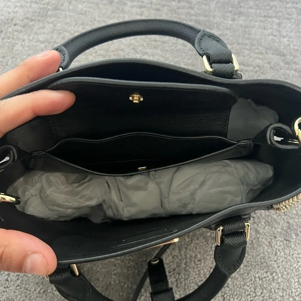 DKNY Black Coated Leather Bianca Medium Satchel